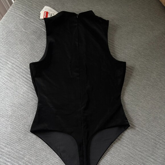 Naked Wardrobe Liquid Suede High-Neck Black Bodysuit - Picture 9 of 10